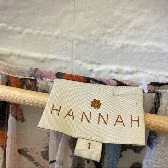 Hannah Artwear || Mirabella Tie Neck Puff Sleeve Top Floral Sheer Ivory 1 US 4 - Picture 4 of 10